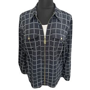 Michael Kors Women's Black Plaid Zipper Front Blouse Size LARGE